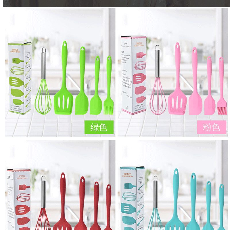 Silicone spatula, scraper, brush, egg beater, 5-piece set of silicone kitchenware, kitchen utensil set, kitchen cooking utensils pic 8
