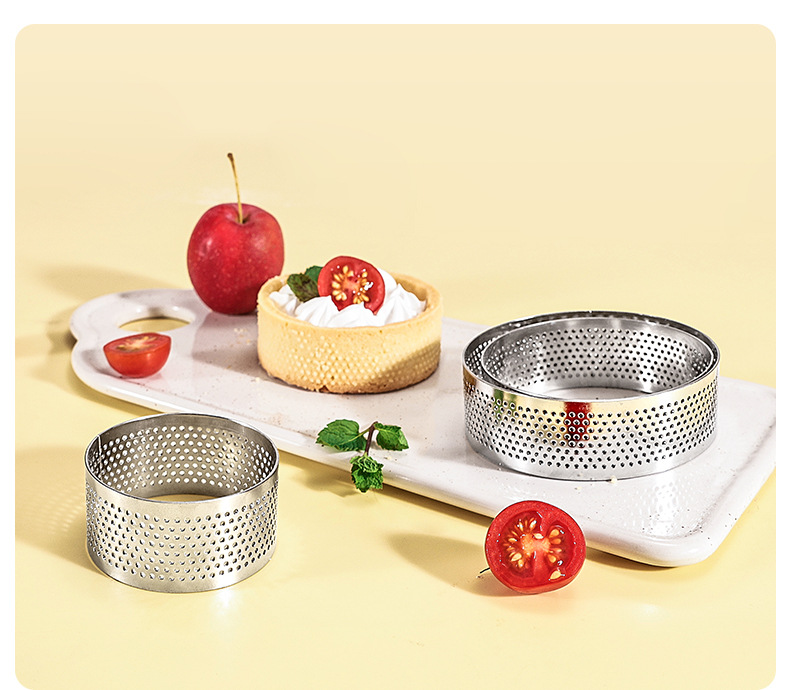 Stainless steel circular cake mold with a height of 3cm, perforated mousse ring, perforated French mousse cheese tart ring, cross-border pic 12