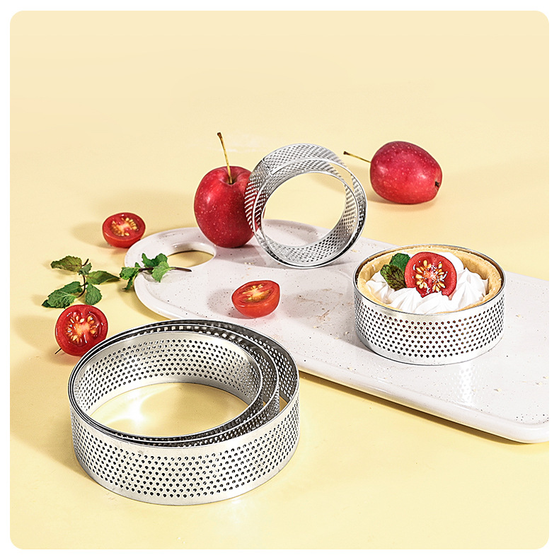 Stainless steel circular cake mold with a height of 3cm, perforated mousse ring, perforated French mousse cheese tart ring, cross-border pic 13