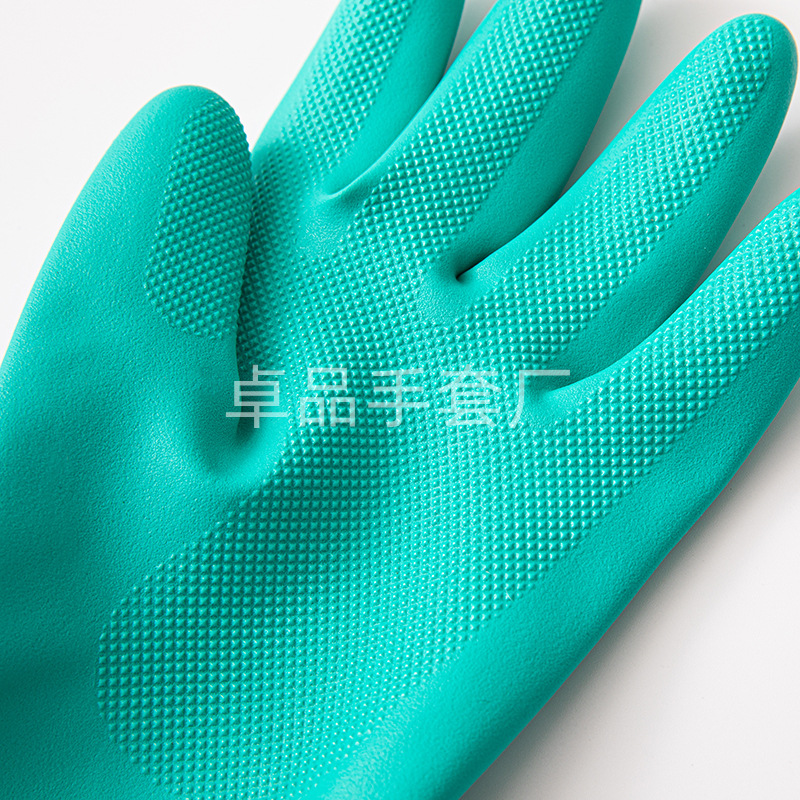 Green nitrile rubber protective acid and alkali resistant industrial gloves, oil-proof chemical thickened durable nitrile labor protection gloves pic 4