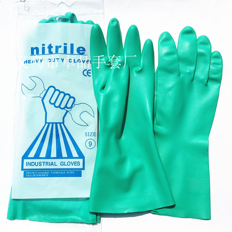 Green nitrile rubber protective acid and alkali resistant industrial gloves, oil-proof chemical thickened durable nitrile labor protection gloves pic 9