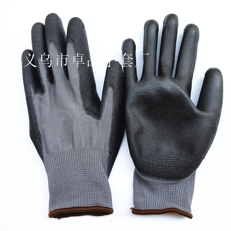 Factory direct sales of 13-needle nylon anti-static grey yarn black PU impregnated and coated palm gloves pic 2
