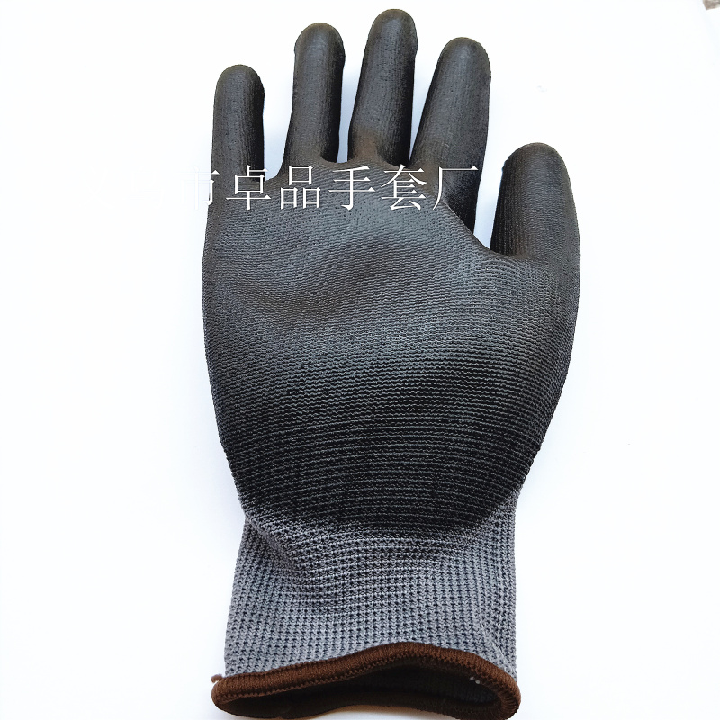 Factory direct sales of 13-needle nylon anti-static grey yarn black PU impregnated and coated palm gloves pic 4