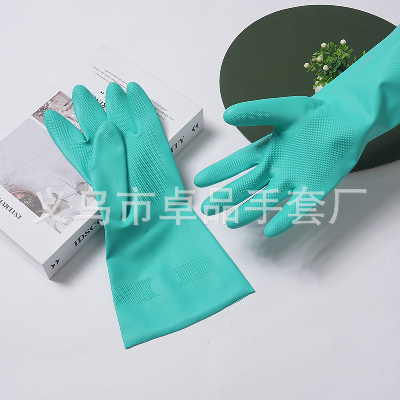 Green nitrile rubber protective acid and alkali resistant industrial gloves, oil-proof chemical thickened durable nitrile labor protection gloves pic 2