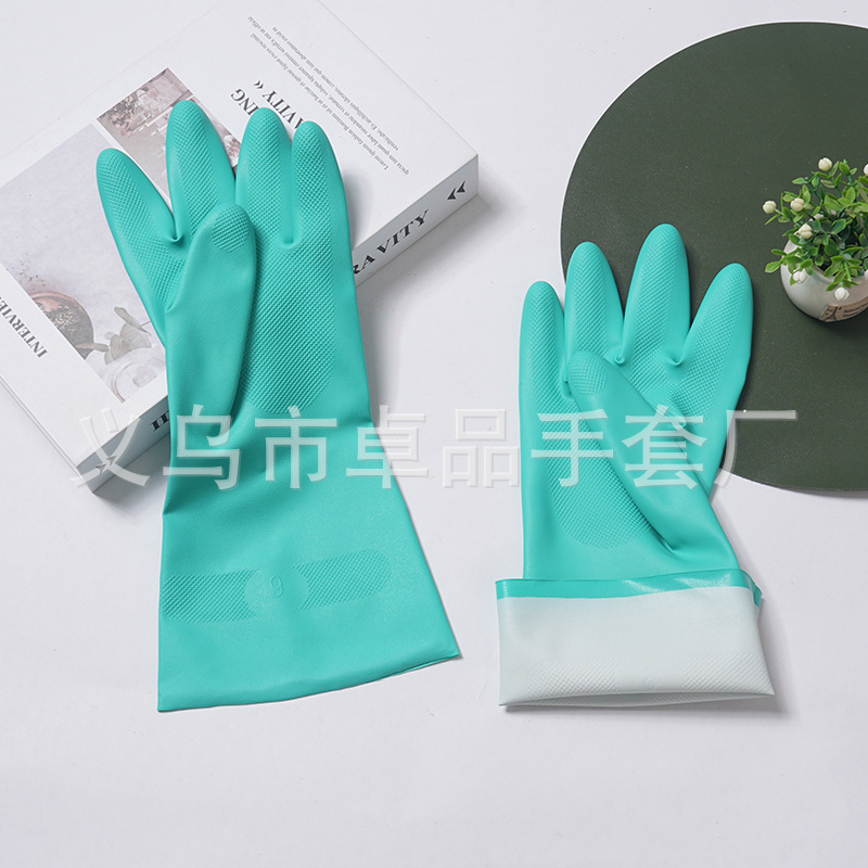 Green nitrile rubber protective acid and alkali resistant industrial gloves, oil-proof chemical thickened durable nitrile labor protection gloves pic 3