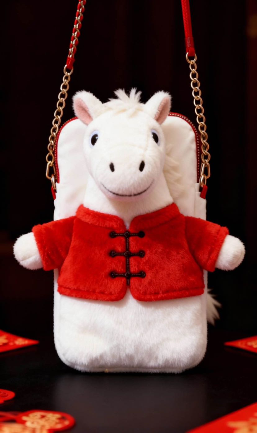 玩偶地摊一件代发可爱马年玩偶包手机袋冬季新款单肩斜挎毛绒包马年布偶一件代发详情12