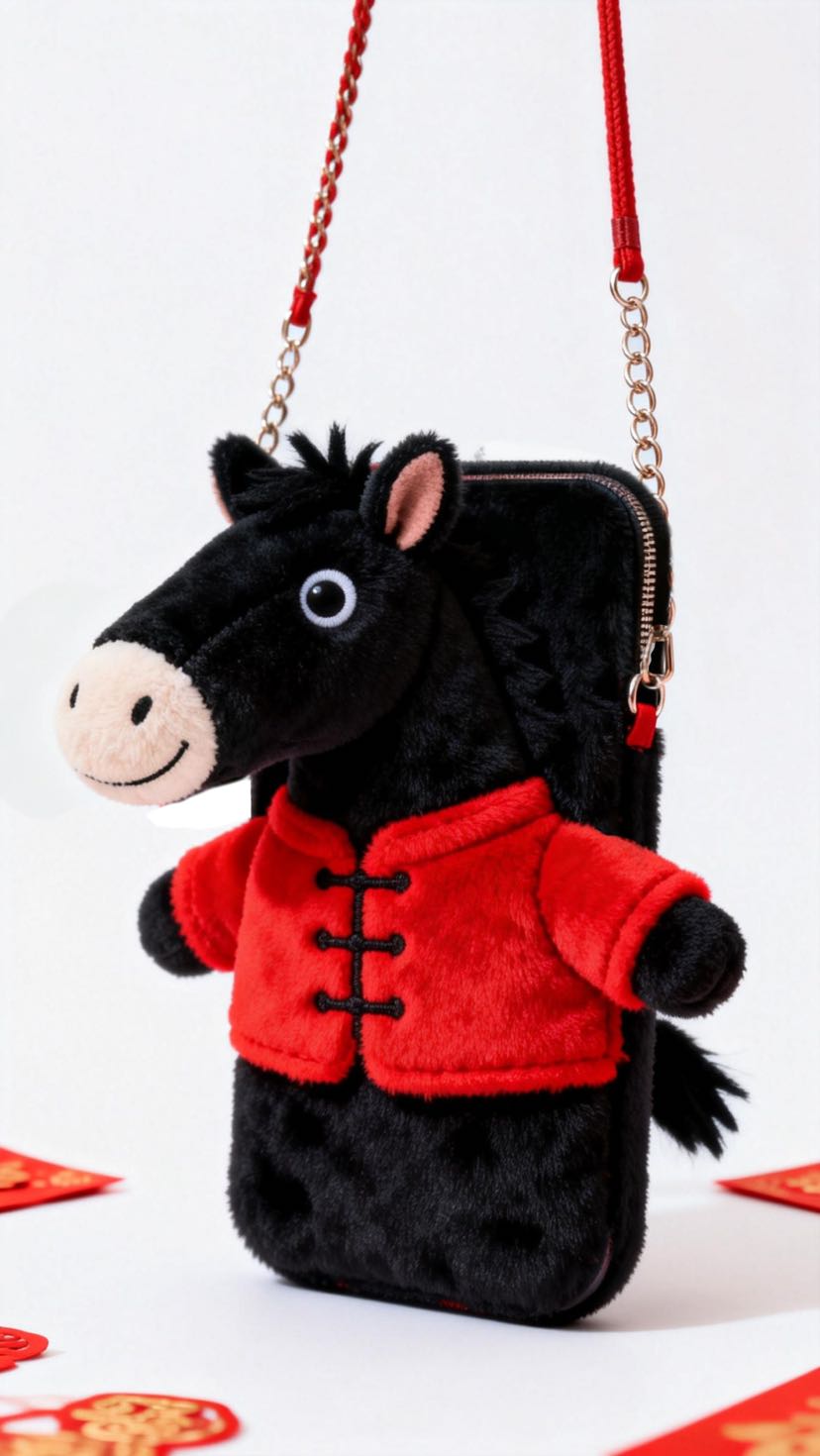 玩偶地摊一件代发可爱马年玩偶包手机袋冬季新款单肩斜挎毛绒包马年布偶一件代发详情7