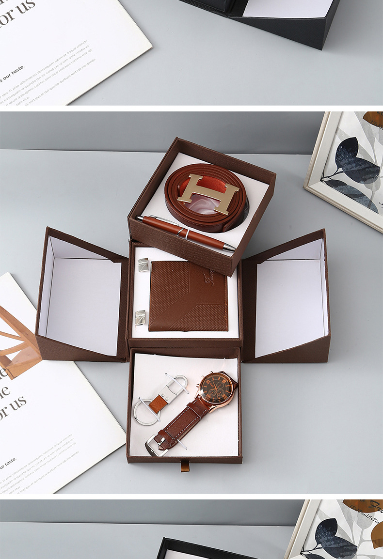 男士商务礼盒套装 双层礼盒装皮带钱包石英表礼盒套装教师节礼物详情10
