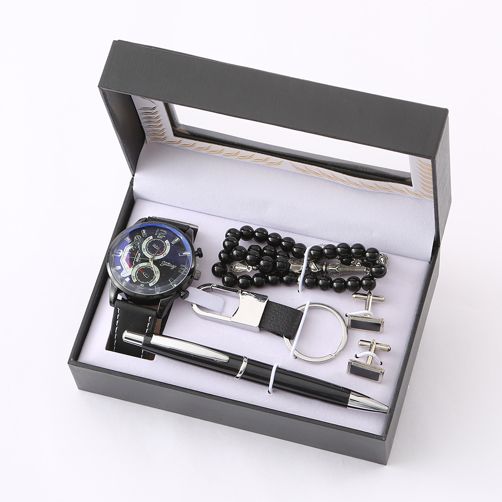 Cross-border Valentine's Day high-end gift business gift box, wooden box, flip cover watch, keychain gift set, men's gift box pic 5