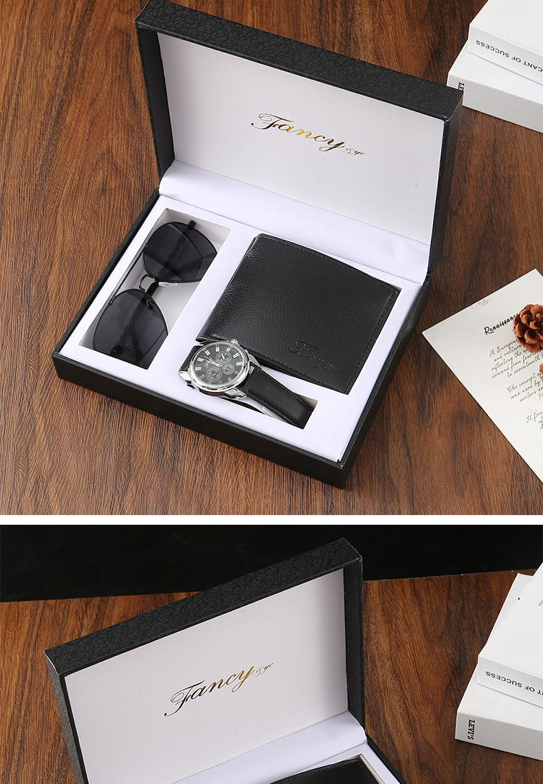 新款时尚男士高档商务礼品套装手表钱包墨镜礼盒套装节日送礼套盒详情9