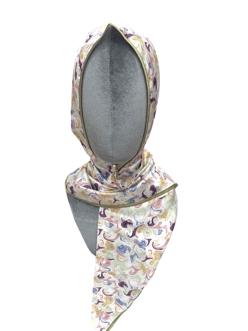 马来西亚中东非洲热销烫钻穆斯林披肩帽印花头巾飘带丝巾女士包头详情4