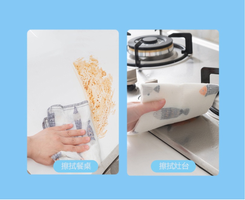 Thickened cotton yarn dishcloth with small fish print, oil-free cleaning cloth, a kitchen cleaning wonder pic 16