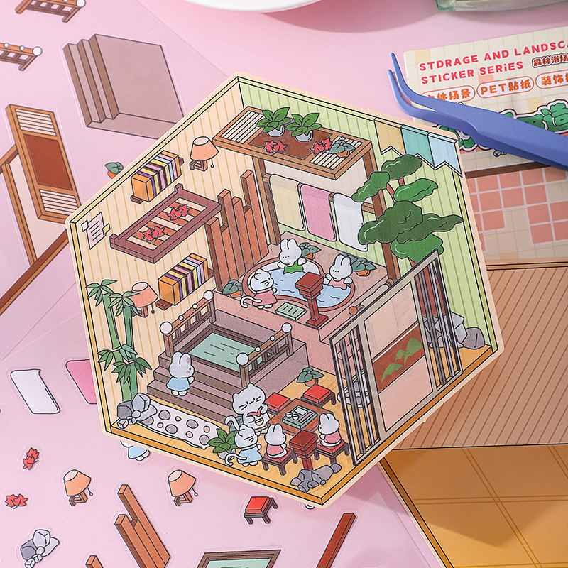 新品3D造景贴纸大号PLUS小红书同款韩系解压免小熊剪趣味微缩小屋详情5