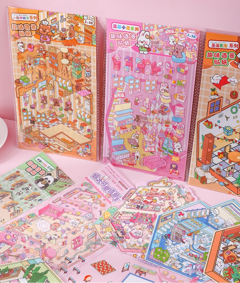 新品3D造景贴纸大号PLUS小红书同款韩系解压免小熊剪趣味微缩小屋详情7