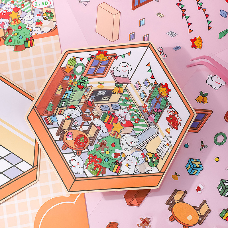 新品3D造景贴纸大号PLUS小红书同款韩系解压免小熊剪趣味微缩小屋详情4