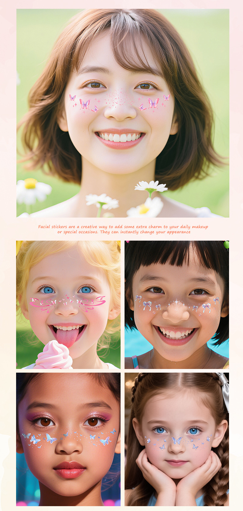 跨境欧美纹身贴防水蝴蝶可爱儿童妆容贴纸演唱会应援脸贴定制详情5