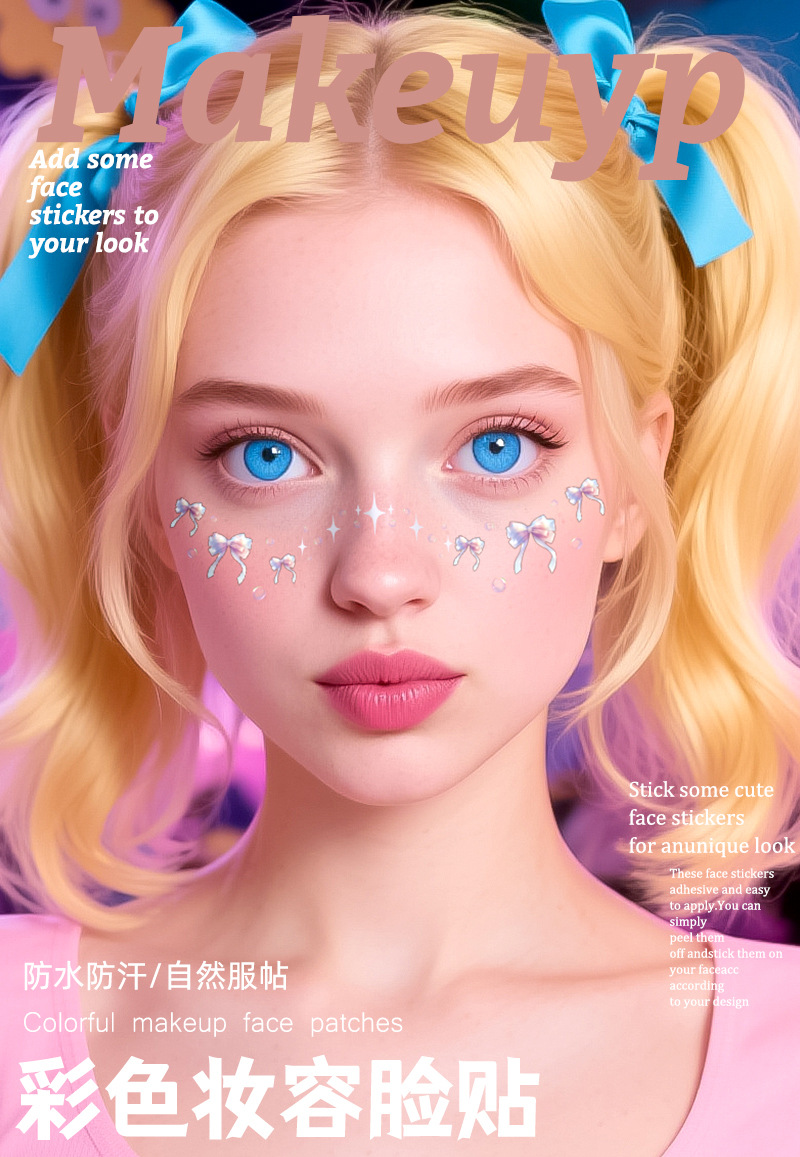 跨境欧美纹身贴防水蝴蝶可爱儿童妆容贴纸演唱会应援脸贴定制详情3