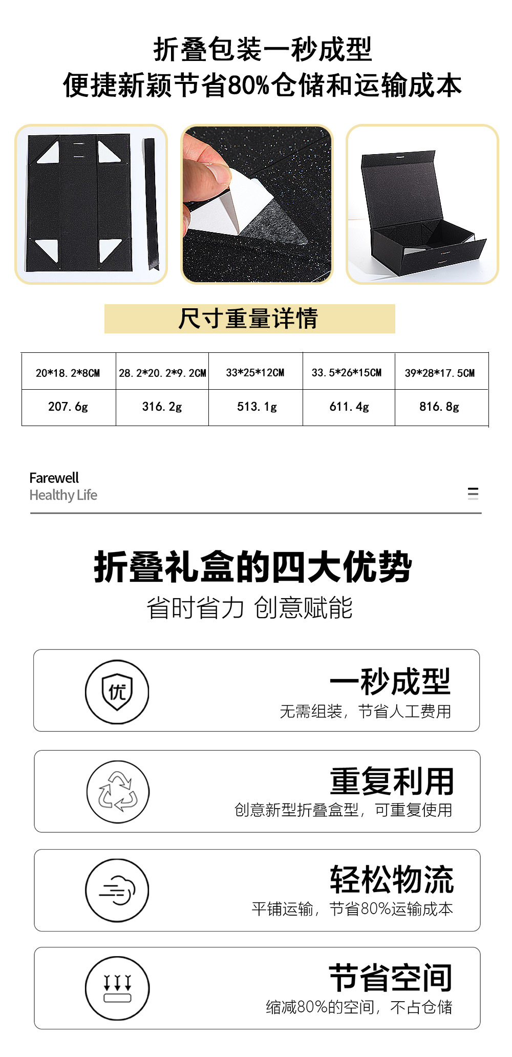 心形开窗一片式折叠盒礼盒 高级感磁吸触感礼品盒 情人节礼物盒详情1