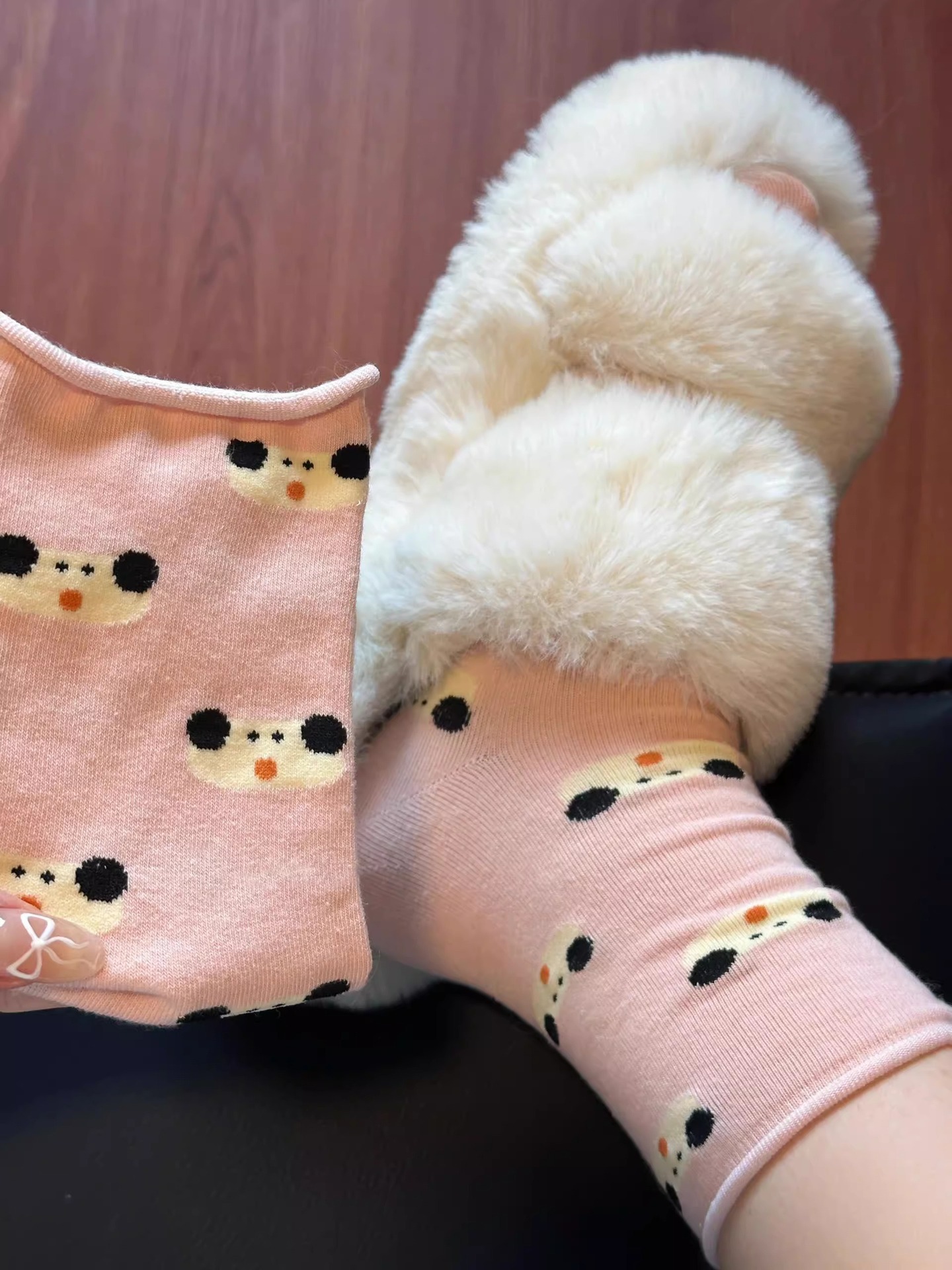 Korean soft and fluffy rolled-up socks for women, spring and summer style, fully printed cartoon, cute boneless pile socks, versatile mid-calf socks for outerwear pic 3