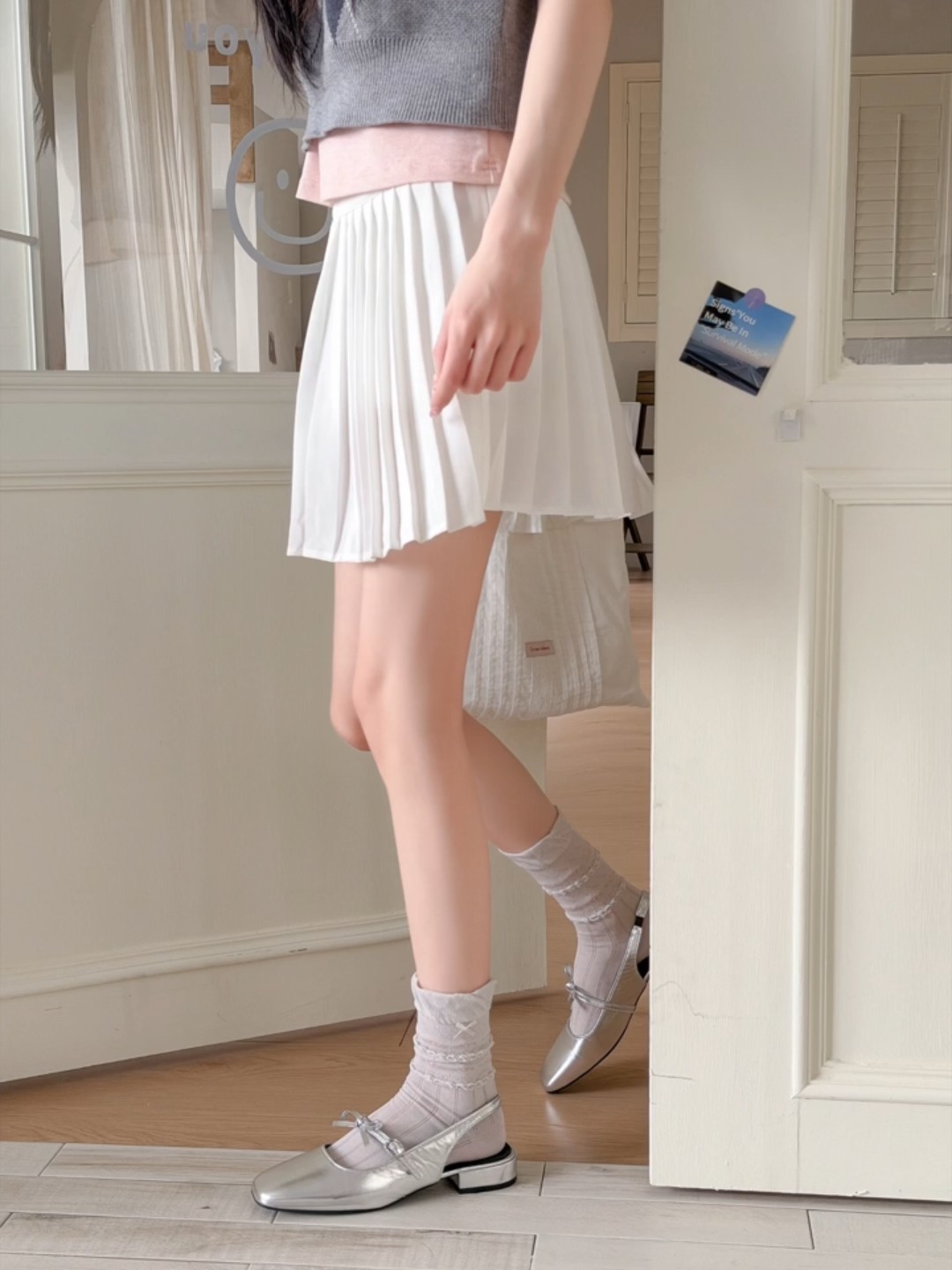 Bow lace socks for women, summer thin floral mid-calf cotton socks, perforated mesh breathable ballet style pile socks pic 9