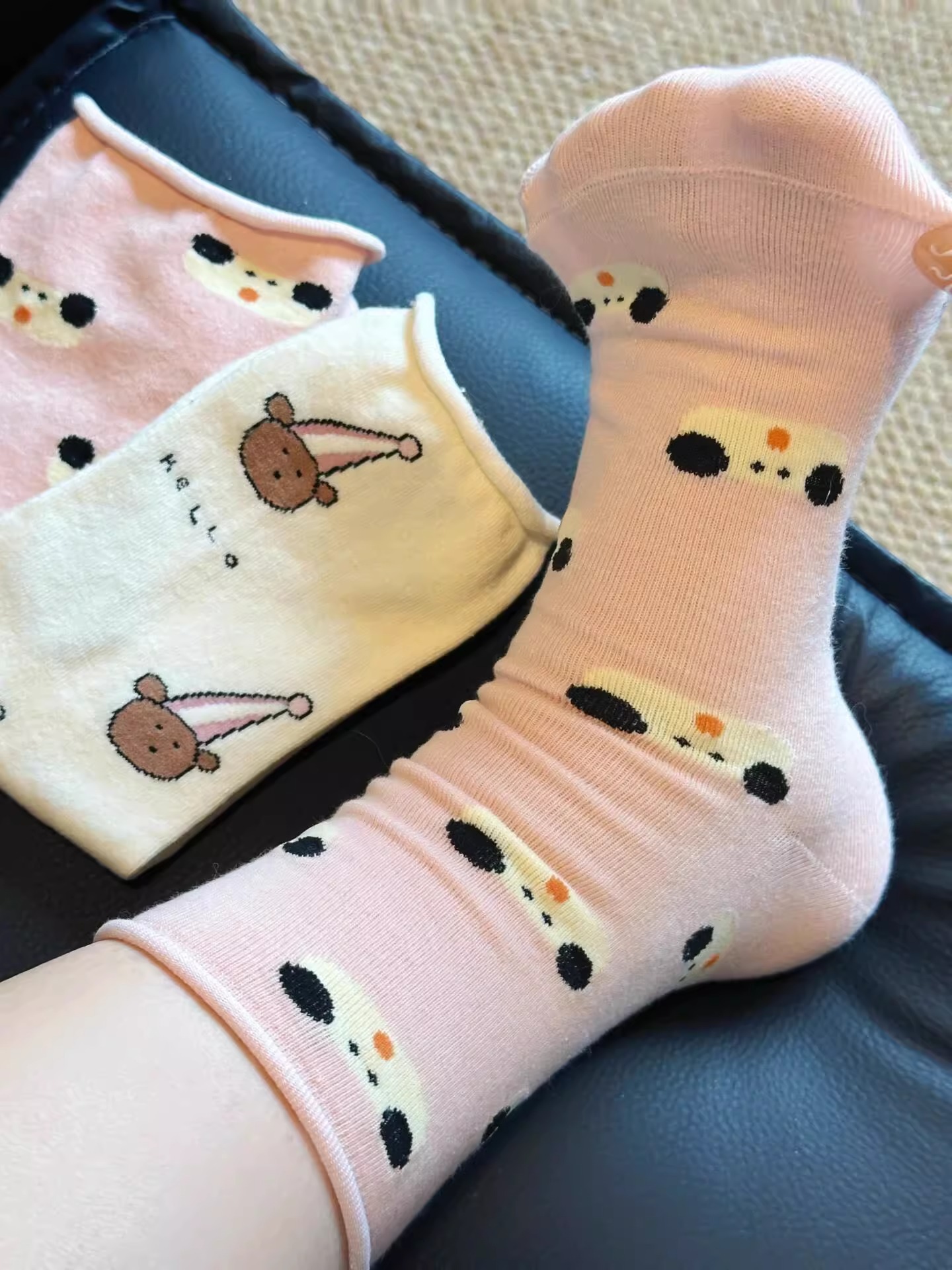 Korean soft and fluffy rolled-up socks for women, spring and summer style, fully printed cartoon, cute boneless pile socks, versatile mid-calf socks for outerwear pic 1
