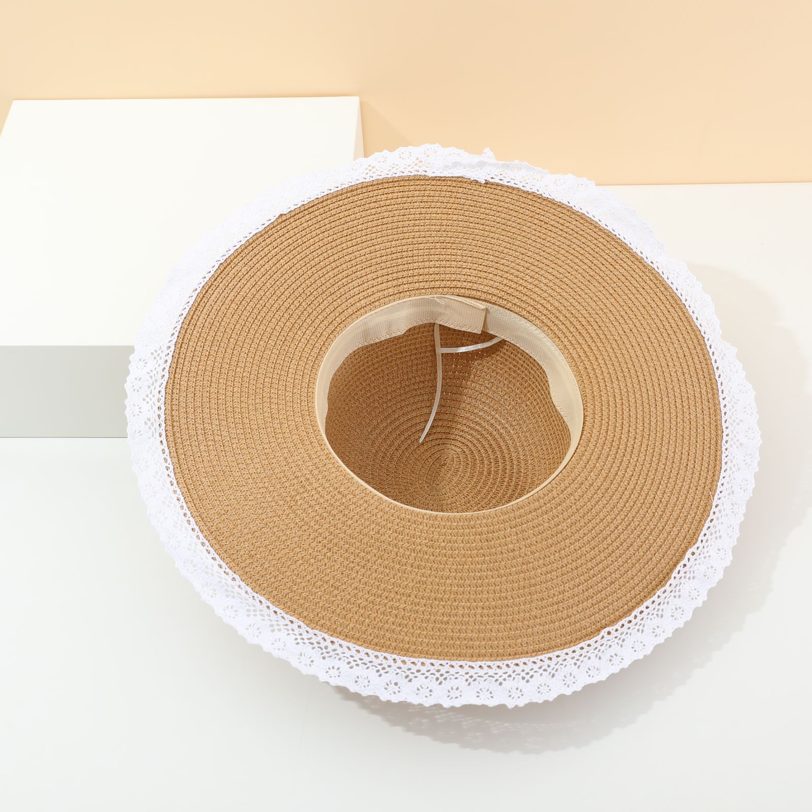 Summer lace-trimmed straw hat, bow woven sun hat, women's beach hat, wide-brimmed face-enhancing small mesh hat, women's spring and summer European and American hats pic 5