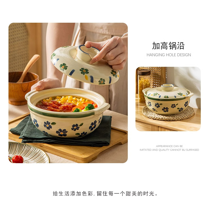 Hand-painted blue cherry blossom clay pot, clay pot for soup, household gas stew pot, Japanese ceramic stew pot, gas stove soup pot pic 17