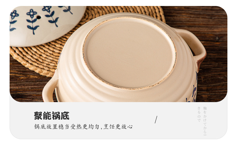 Wholesale of Japanese-style ceramic earthenware POTS, shallow simmering, retro style, hand-painted, heat-resistant household eggplant POTS and open flame frying pans pic 14