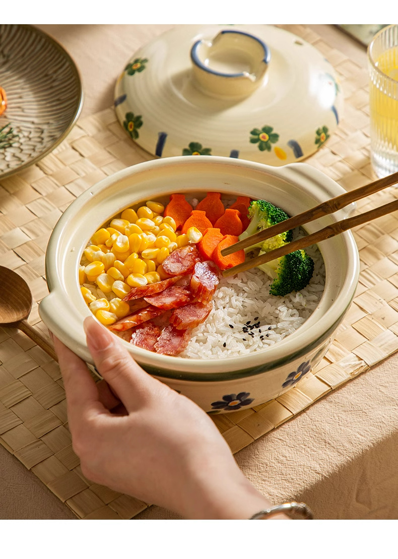 Hand-painted blue cherry blossom clay pot, clay pot for soup, household gas stew pot, Japanese ceramic stew pot, gas stove soup pot pic 12