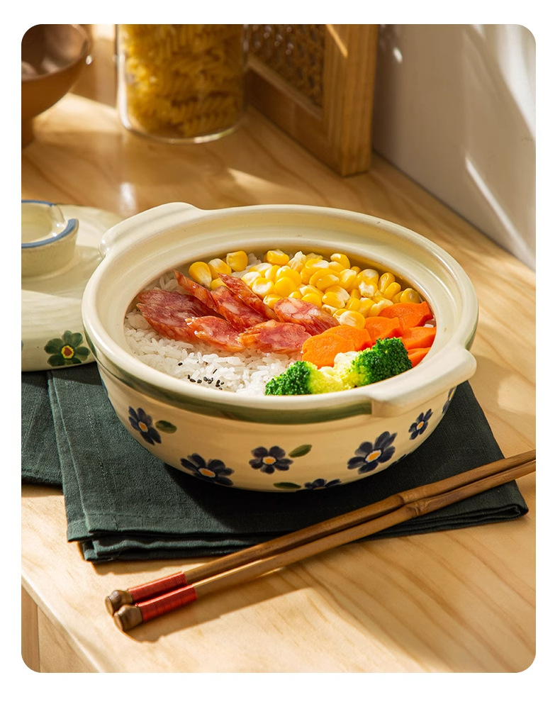 Hand-painted blue cherry blossom clay pot, clay pot for soup, household gas stew pot, Japanese ceramic stew pot, gas stove soup pot pic 18