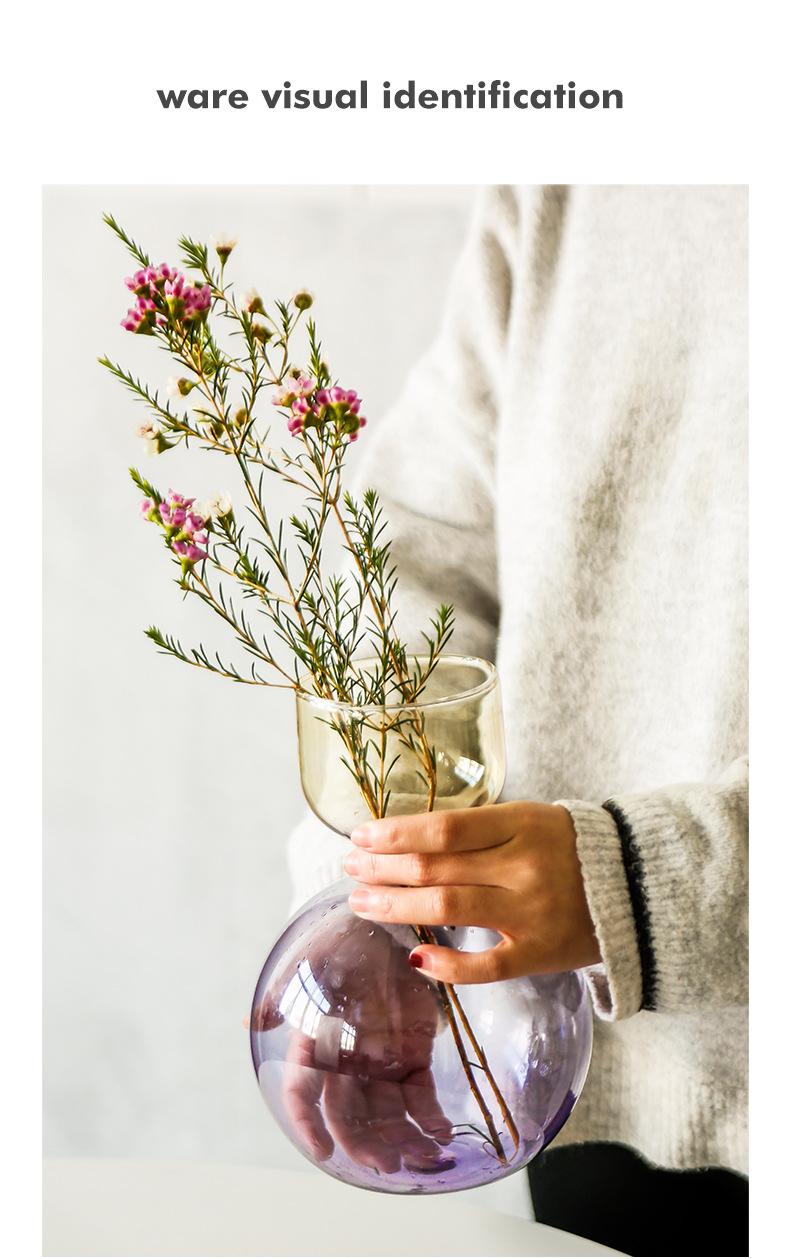 High-end, modern, simple, transparent glass vase, fresh water cultivation, niche vase, artificial flower arrangement, living room flower arrangement pic 12
