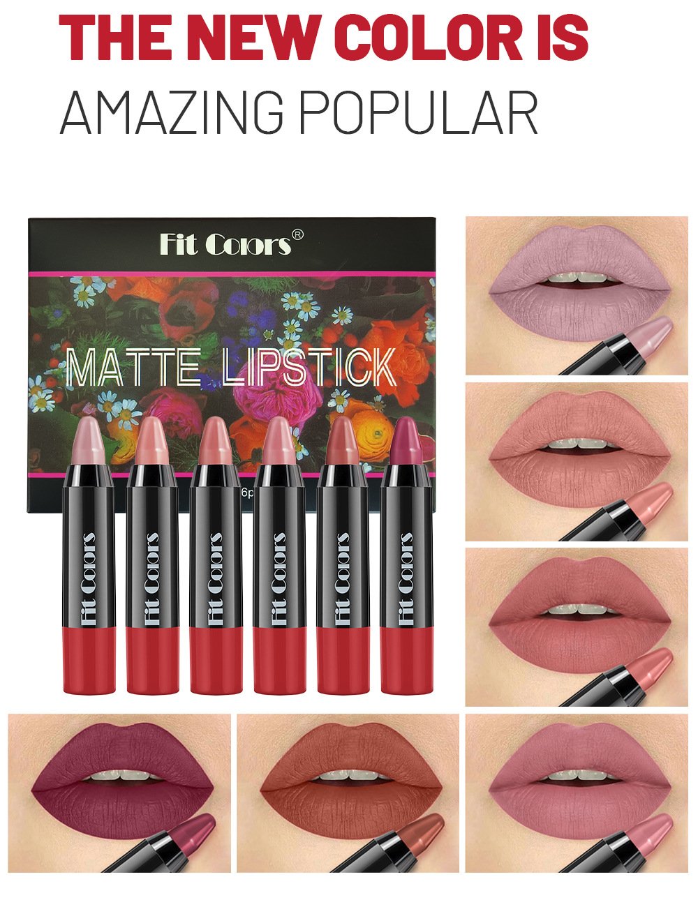 Fit Colors 6-color velvet matte crayon lipstick set, long-lasting non-stick cup, moisturizing lipstick, cross-border makeup pic 6