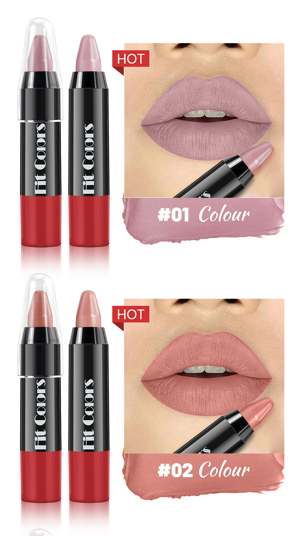 Fit Colors 6-color velvet matte crayon lipstick set, long-lasting non-stick cup, moisturizing lipstick, cross-border makeup pic 7