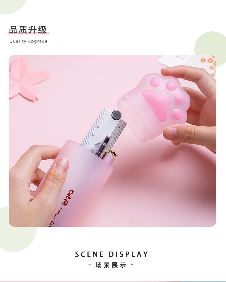 Tian Gao Factory wholesale popular cat-paw stationery boxes, student large-capacity pencil cases, high appearance level and cute PP pen holders pic 10