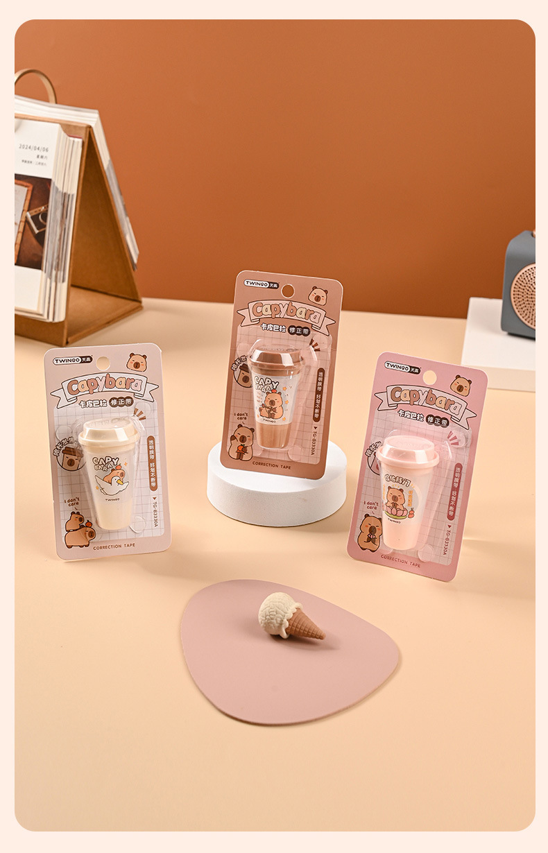 Fábrica tianko al por mayor cinta de corrección kapibara de alto nivel de apariencia creativa taza de té de leche cinta de modificación portátil mini papelería pic 9