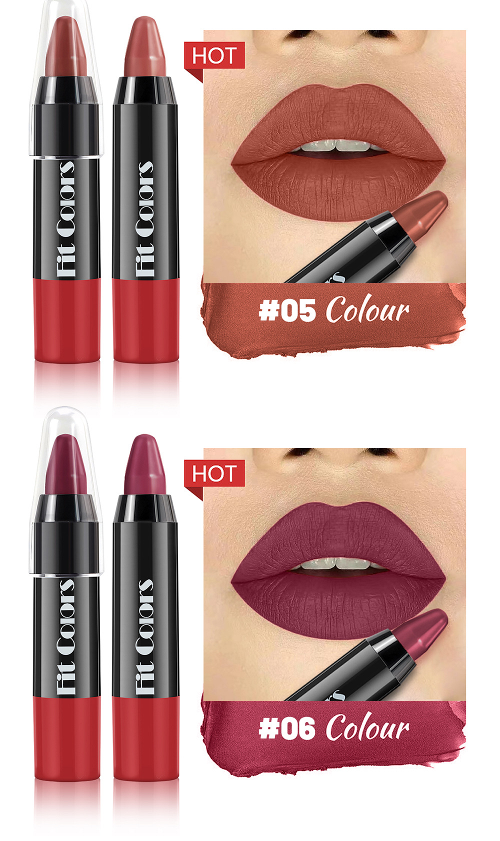 Fit Colors 6-color velvet matte crayon lipstick set, long-lasting non-stick cup, moisturizing lipstick, cross-border makeup pic 9