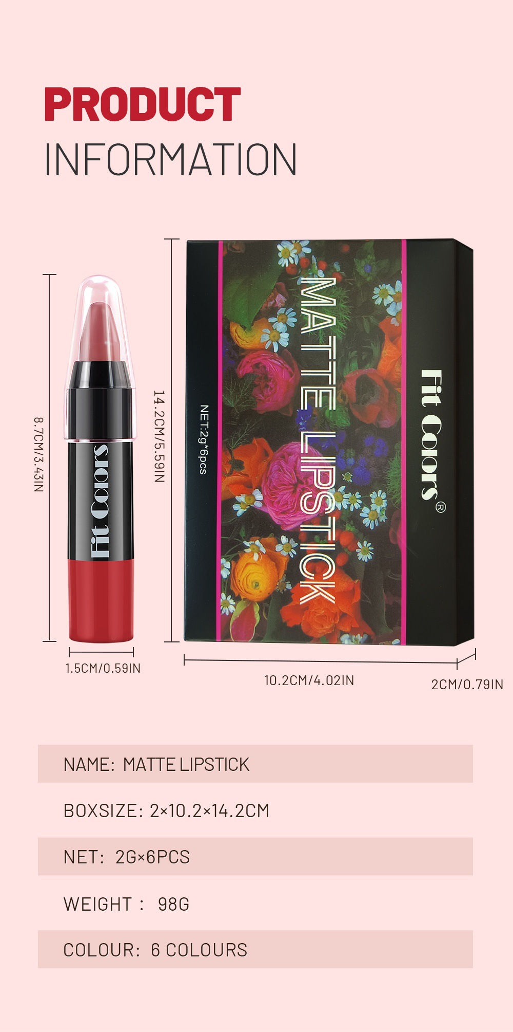 Fit Colors 6-color velvet matte crayon lipstick set, long-lasting non-stick cup, moisturizing lipstick, cross-border makeup pic 11