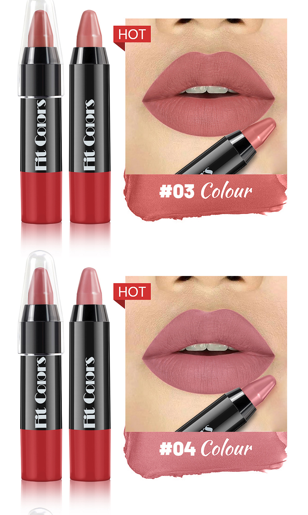 Fit Colors 6-color velvet matte crayon lipstick set, long-lasting non-stick cup, moisturizing lipstick, cross-border makeup pic 8