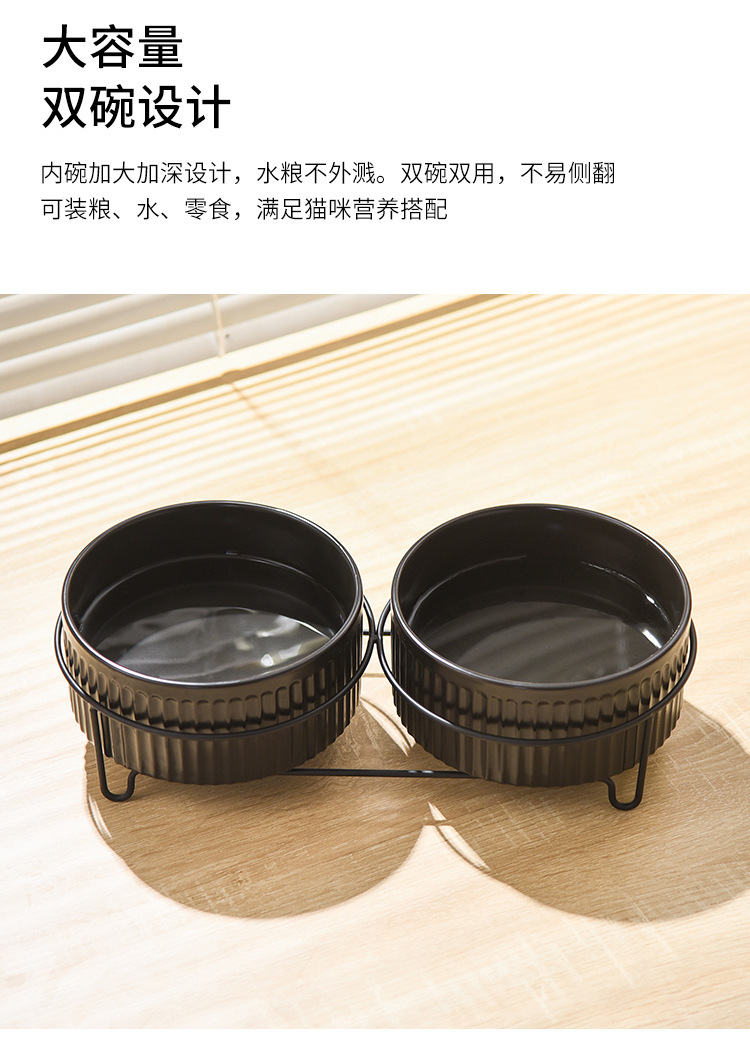 猫咪喝水黑色陶瓷碗猫粮食盆防打翻直口宠物用品抖音同款猫用水盆详情6