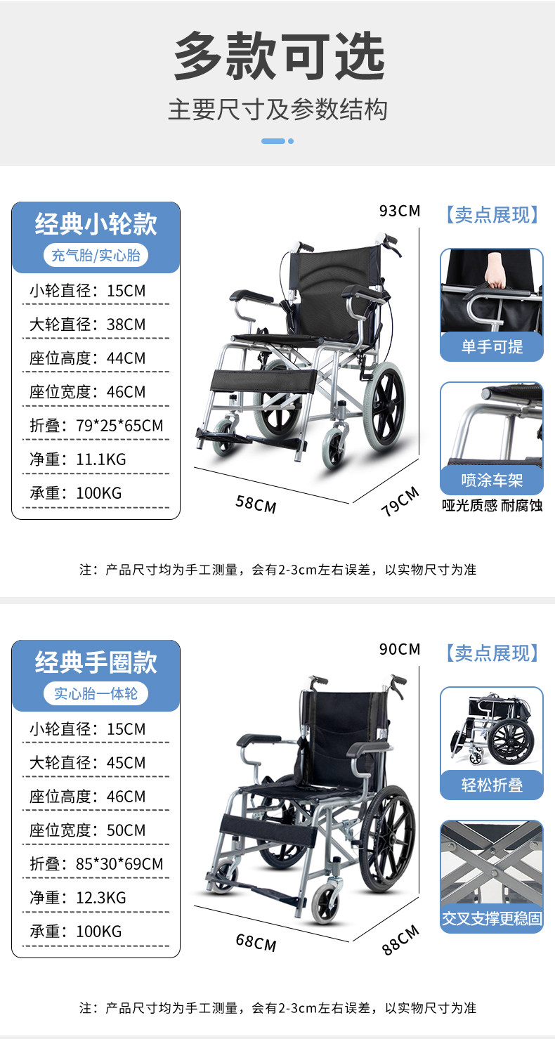 Wheelchair folding, lightweight, small elderly travel, ultra-light, simple trolley, disabled elderly mobility vehicle, wheelchair for the elderly pic 2