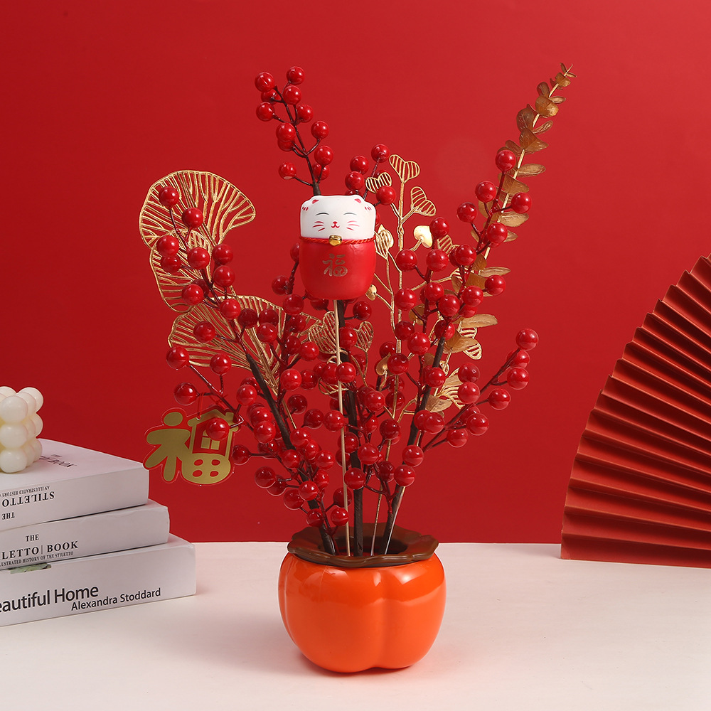 Factory wholesale imitation ceramic persimmon flower POTS, decorative vases, festive persimmon happiness POTS, new Chinese-style plastic flower POTS pic 2