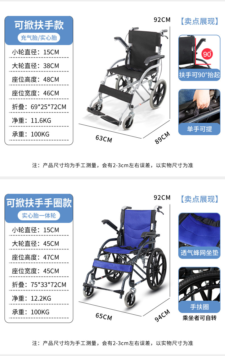 Wheelchair folding, lightweight, small elderly travel, ultra-light, simple trolley, disabled elderly mobility vehicle, wheelchair for the elderly pic 3