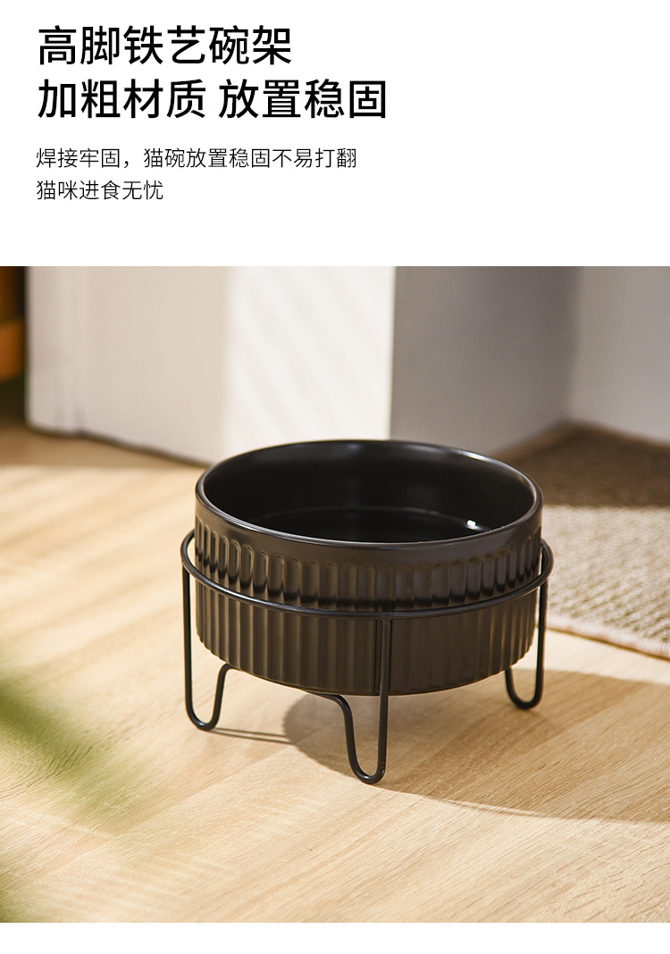 猫咪喝水黑色陶瓷碗猫粮食盆防打翻直口宠物用品抖音同款猫用水盆详情7