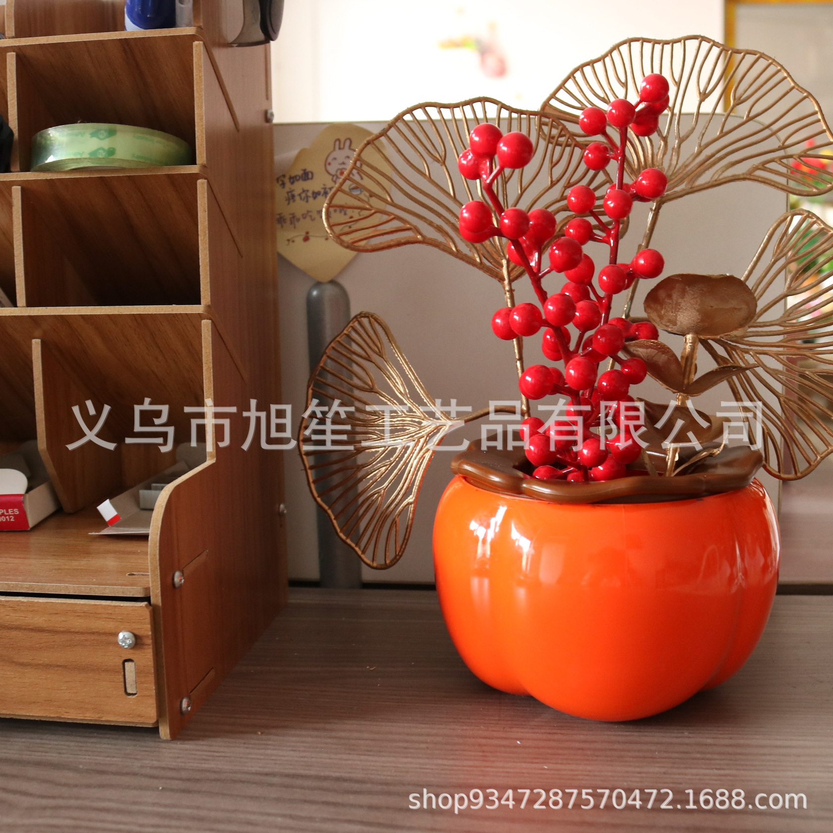 Factory wholesale imitation ceramic persimmon flower POTS, decorative vases, festive persimmon happiness POTS, new Chinese-style plastic flower POTS pic 8