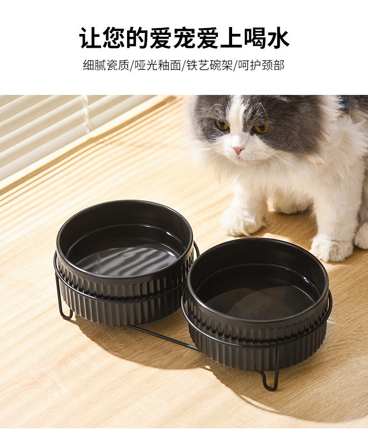 猫咪喝水黑色陶瓷碗猫粮食盆防打翻直口宠物用品抖音同款猫用水盆详情1