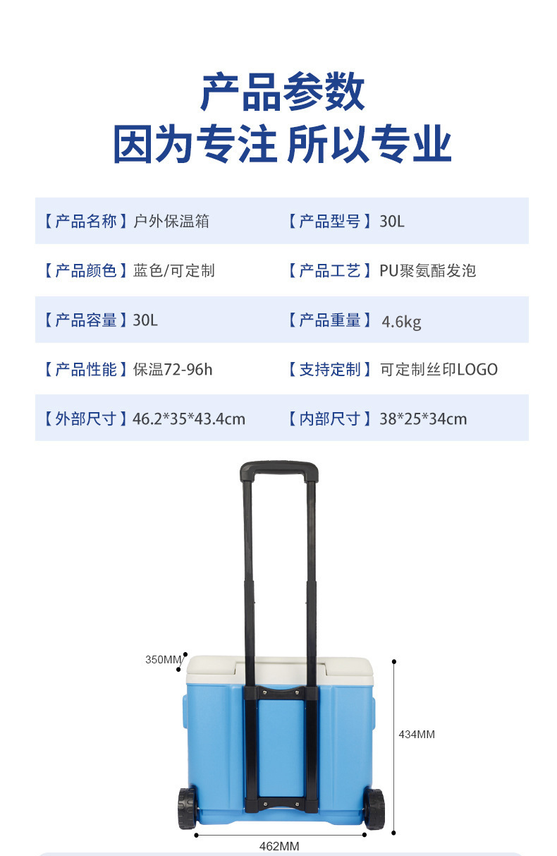 30L拉杆式食品保温箱户外车载便携式野餐烧烤露营食物冷藏保鲜箱详情2