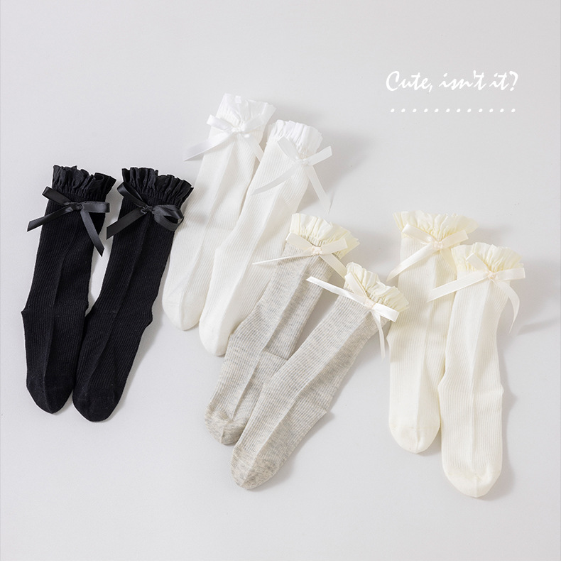 New sweet and cute lace lace-trimmed mid-calf socks with a bow design are in stock pic 10
