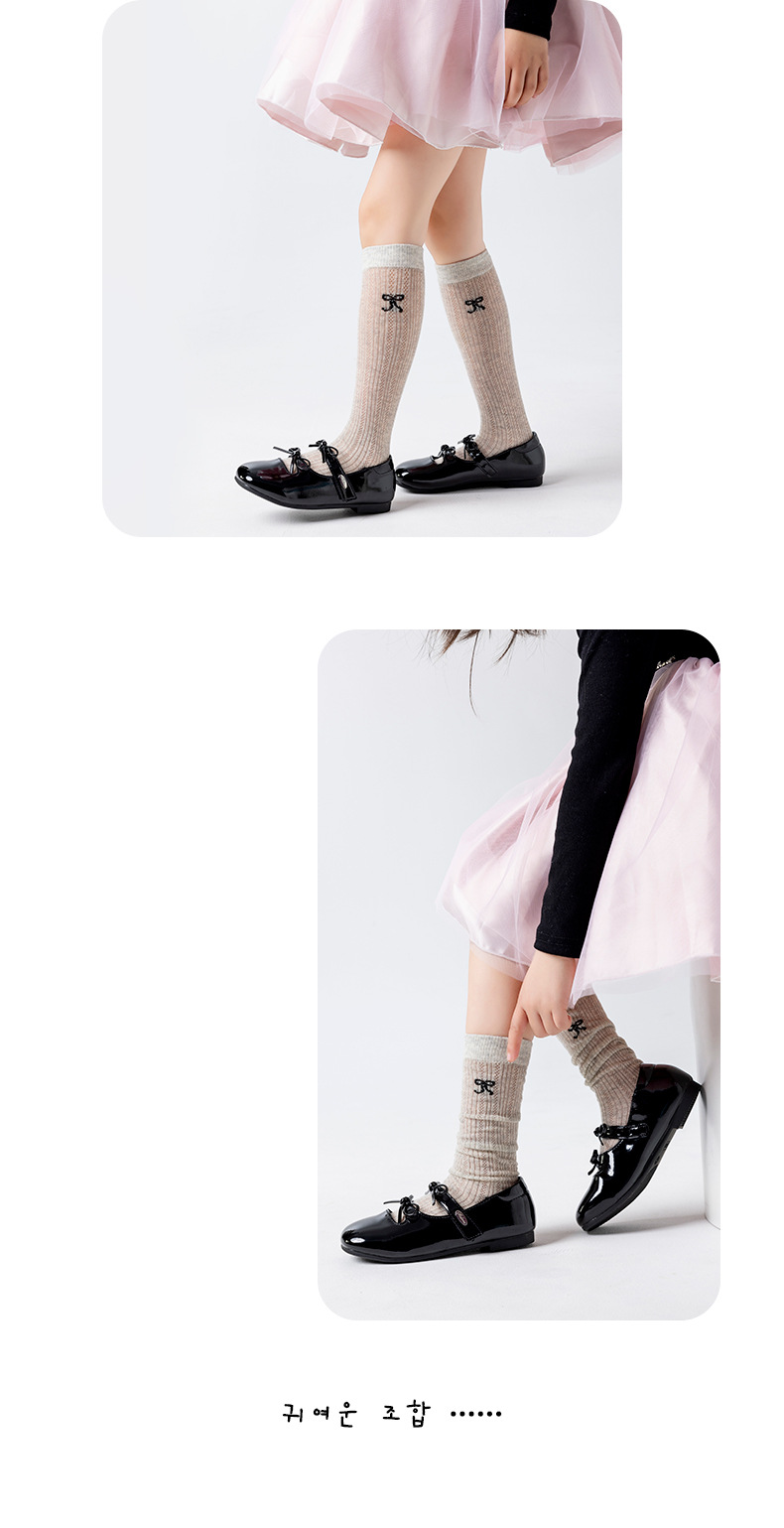 Girls' spring and autumn bow-shaped thin mid-calf socks, trendy high appearance level calf socks, school style, cute style pic 15