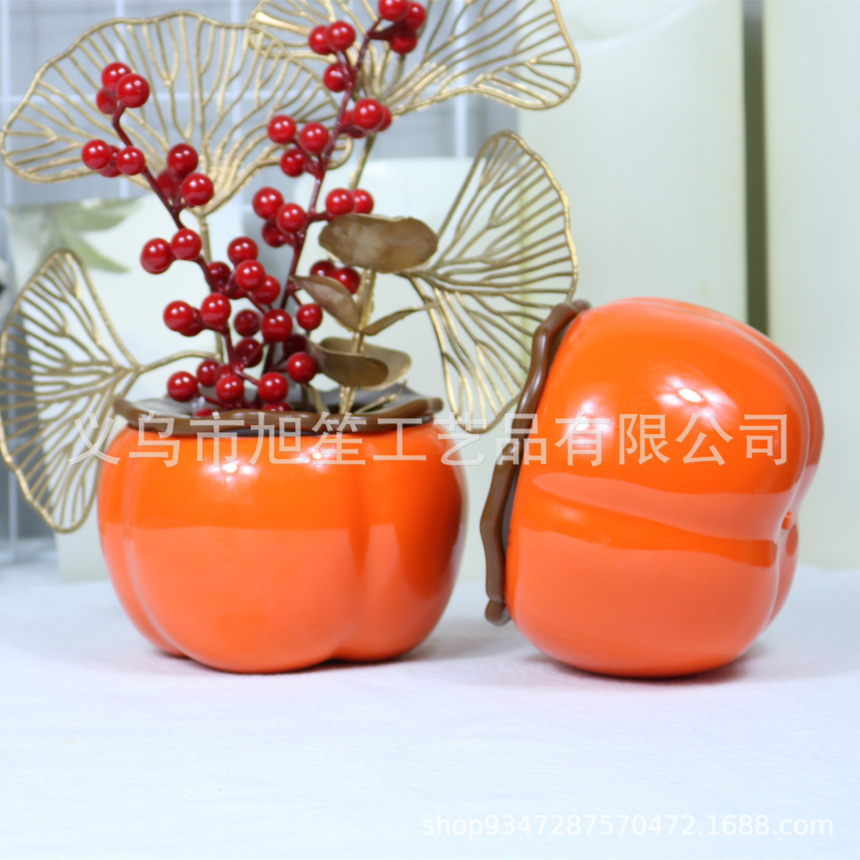 Factory wholesale imitation ceramic persimmon flower POTS, decorative vases, festive persimmon happiness POTS, new Chinese-style plastic flower POTS pic 10
