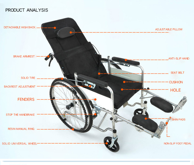 Semi-reclining and fully reclining wheelchairs, folding and lightweight with seats, convenient for elderly and disabled care, disabled vehicles, and mobility scooters pic 5